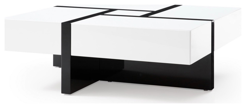 Modern Mcintosh Square Coffee Table Glossy White Lacquer Black Lacquer Accents   Contemporary   Coffee Tables   by Zuri Furniture  Houzz