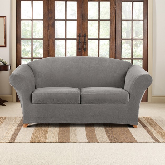 3pc Stretch Pique Loveseat Slipcovers Sure Fit