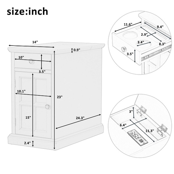 End Table Side Table with USB Ports and Cup Holders for Small Space