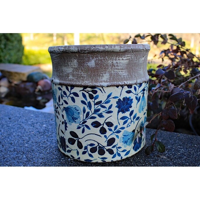 Old World Ceramic Blue and White Asian Floral Round planters