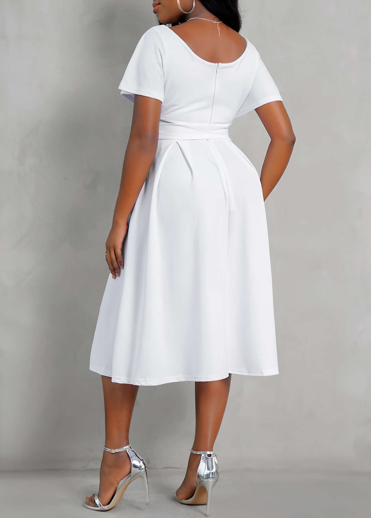 Cross Front Belted Short Sleeve Dress