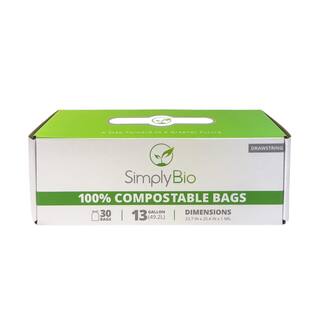 Simply Bio 13 Gal. 1  Mil Compostable Trash Bags with Drawstring Eco-Friendly Heavy-Duty (30-Count) SB-13GAL-D-30PK