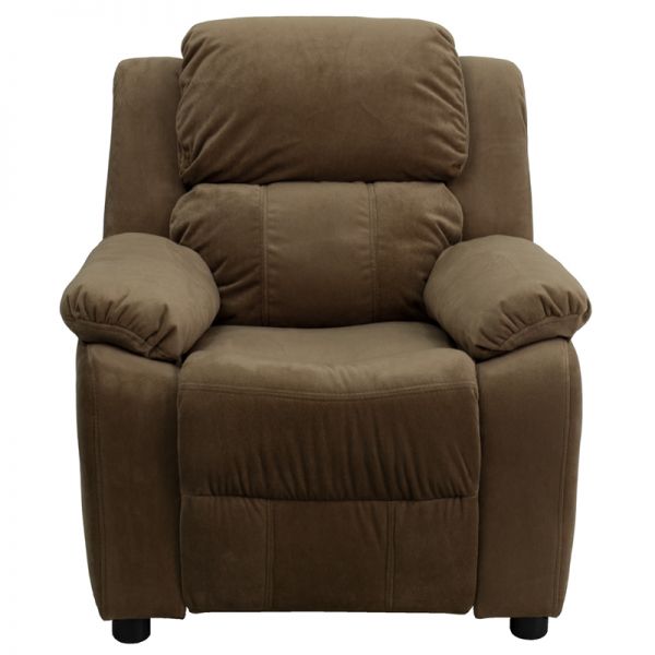 Flash Furniture Deluxe Heavily Padded Contemporary Brown Microfiber Kids Recliner with Storage Arms [BT-7985-KID-MIC-BRN-GG]