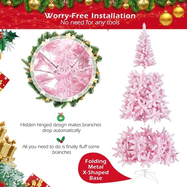 Gymax 7.5FT PreLit Hinged Artificial Snow Christmas Tree Decor Tree