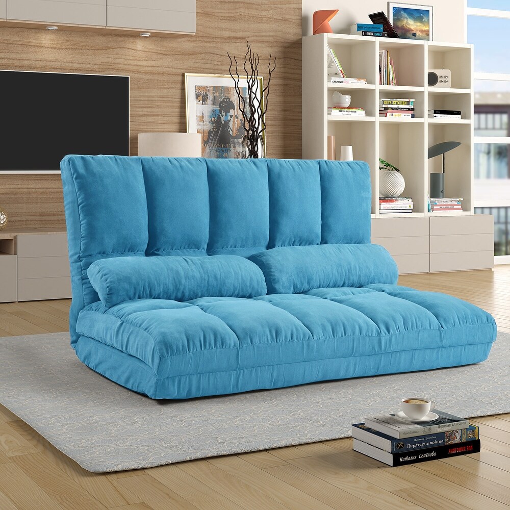 Double Chaise Lounge Sofa Chair Floor Couch with Two Pillows