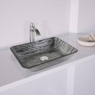 VIGO Donatello Artistic Titanium Gray Glass 18 in. L x 13 in. W x 4 in. H Rectangular Vessel Bathroom Sink VG07085