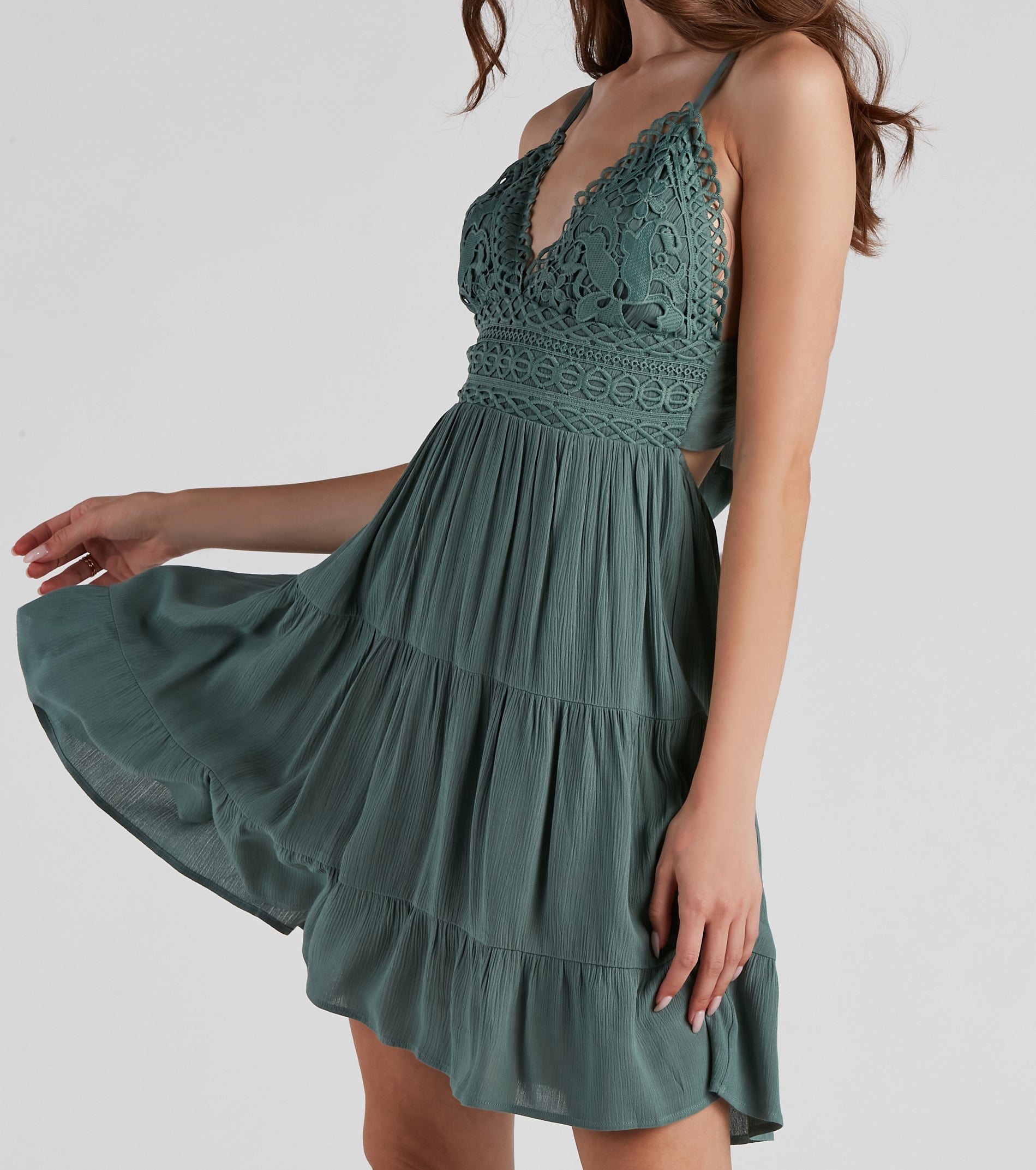 Let It Flow Crochet V-Neck Skater Dress