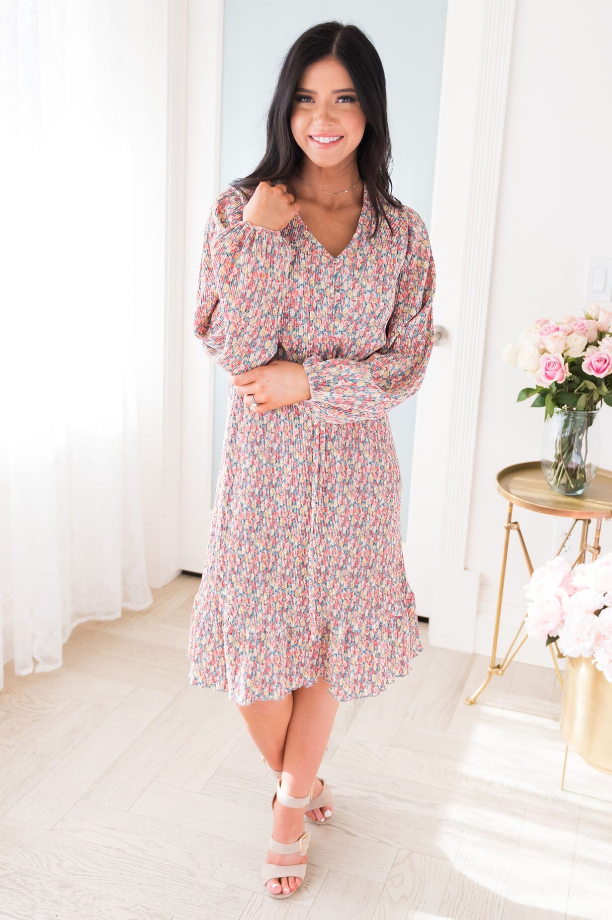 Emory floral ruffled hem dress