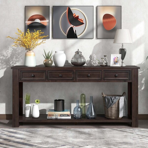 Console Sofa Table with Storage Drawers and Bottom Shelf for Entryway