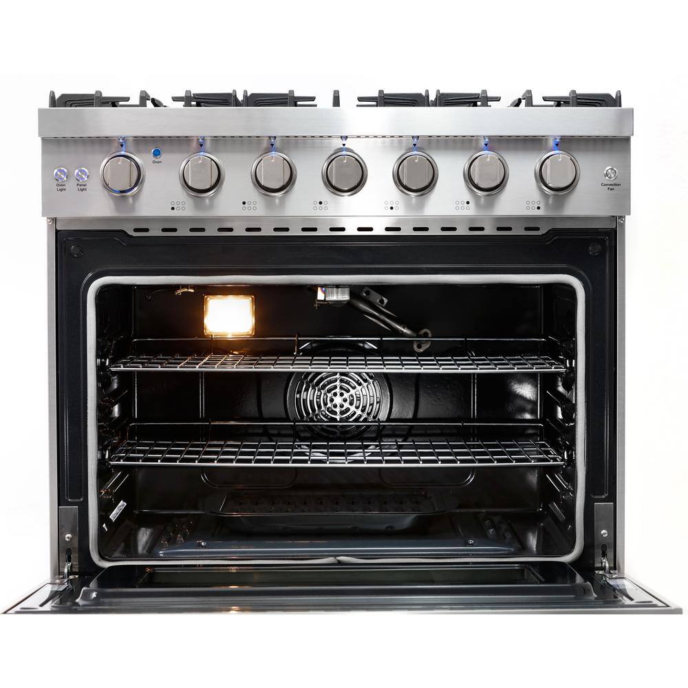 Cosmo 36 in. 6.0 cu. ft. Commercial-Style Gas Range with Convection Oven in Stainless Steel with Storage Drawer COS-EPGR366