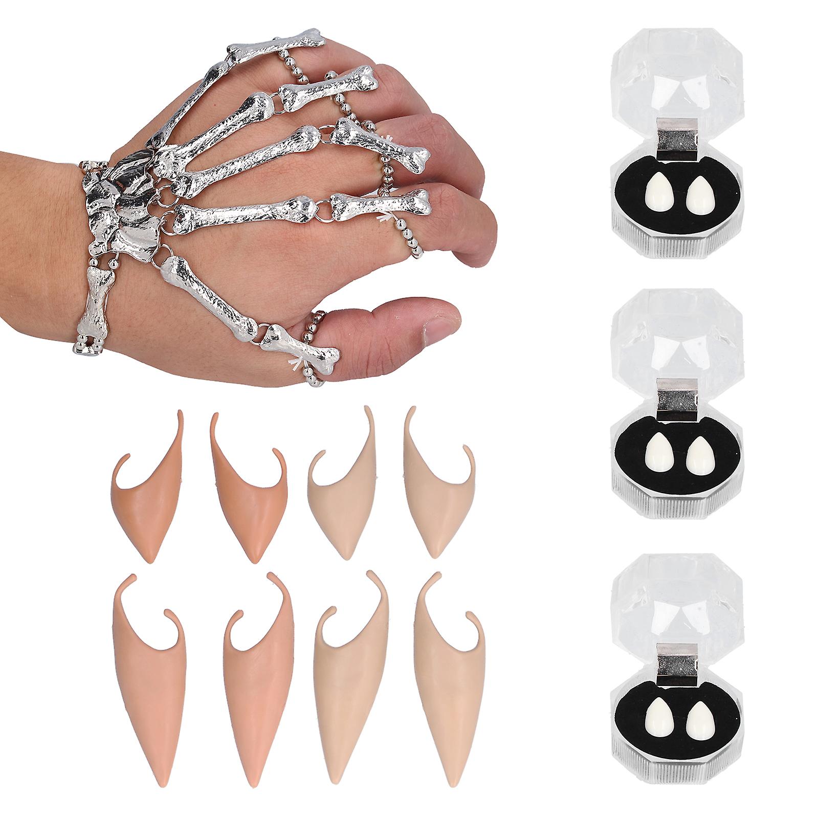 15pcs Halloween Elves Ears Skeleton Bracelet Gothic Finger Claw Fangs Teeth Kits Cosplay