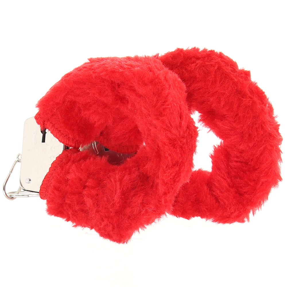 Playful Furry Cuffs with Keys in Red