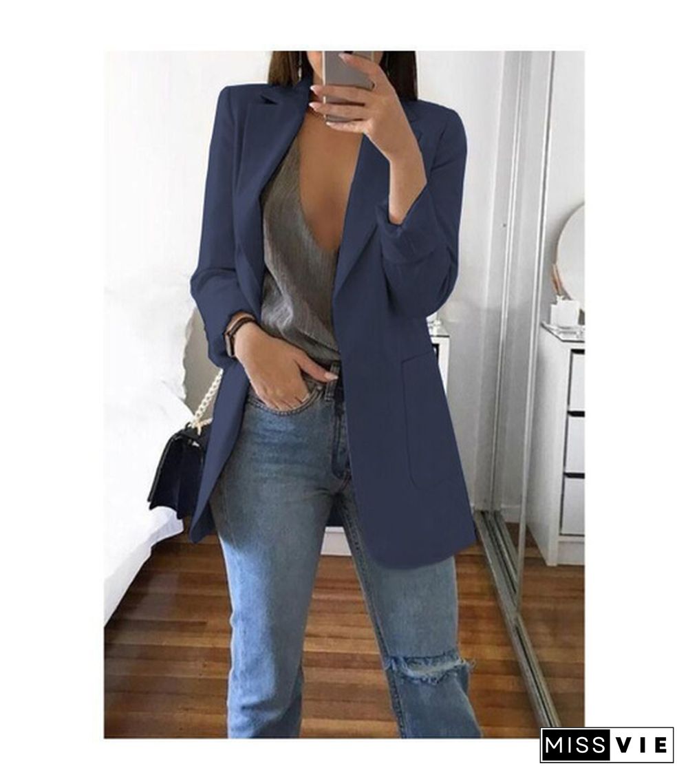 New Fashion Casual Women Slim Suit Retro Solid Color Suits Jacket Long Sleeve Blazers Office Tops Female Jacket Blazers Plus Size S-5Xl