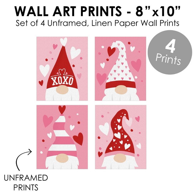 Big Dot Of Happiness Valentine Gnomes Unframed Valentine x27 s Day Linen Paper Wall Art Set Of 4 Artisms 8 X 10 Inches