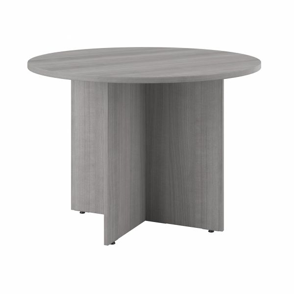 Bush Business Furniture 42W Round Conference Table with Wood Base in Platinum Gray