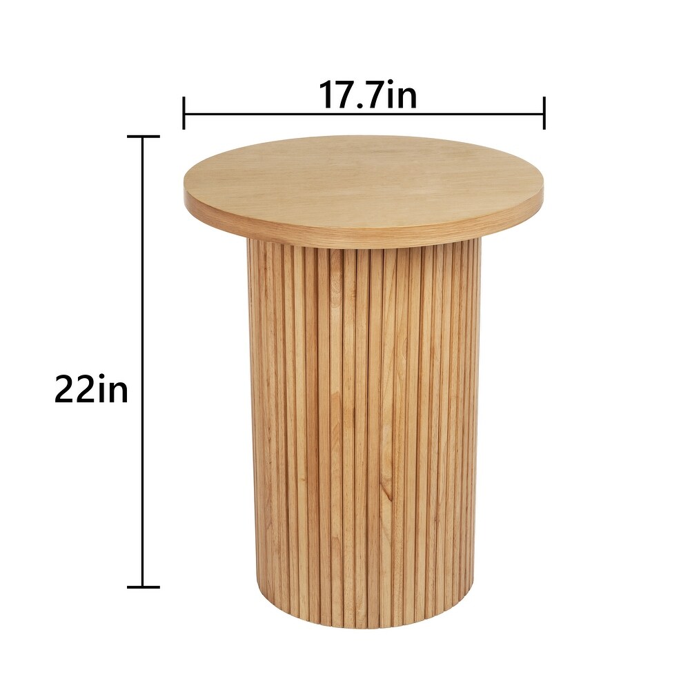 Round Wood End Table line grain Solid Circle Pedestal Side Table