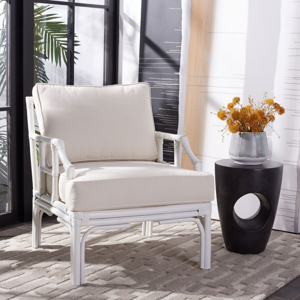 Zimmi Accent Chair With Cushion White   Tropical   Armchairs And Accent Chairs   by Peachtree Fine Furniture  Houzz