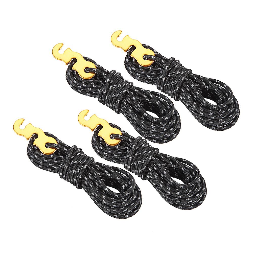 4pcs Set Reflective Tent Wind Rope Camping String Guy Line With S Ring Buckle Hook(black)