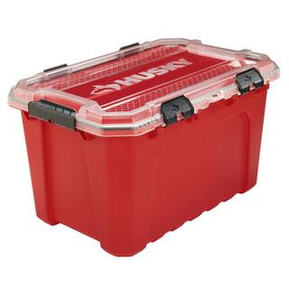 Husky 20-Gal. Professional Duty Waterproof Storage Container with Hinged Lid in Red 246842