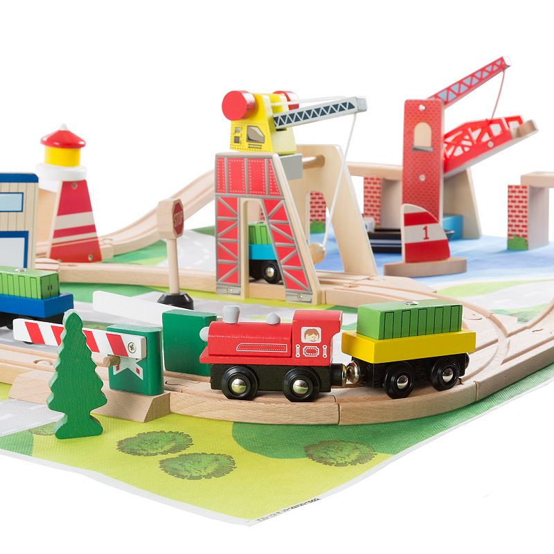 Hey! Play! Wooden Train Set with Play Mat