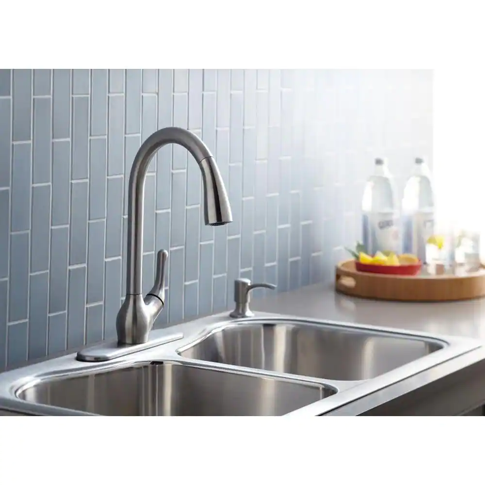 Kohler Barossa Single-Handle Pull-Down Sprayer Kitchen Faucet With Soap/Lotion Dispenser In Vibrant Stainless