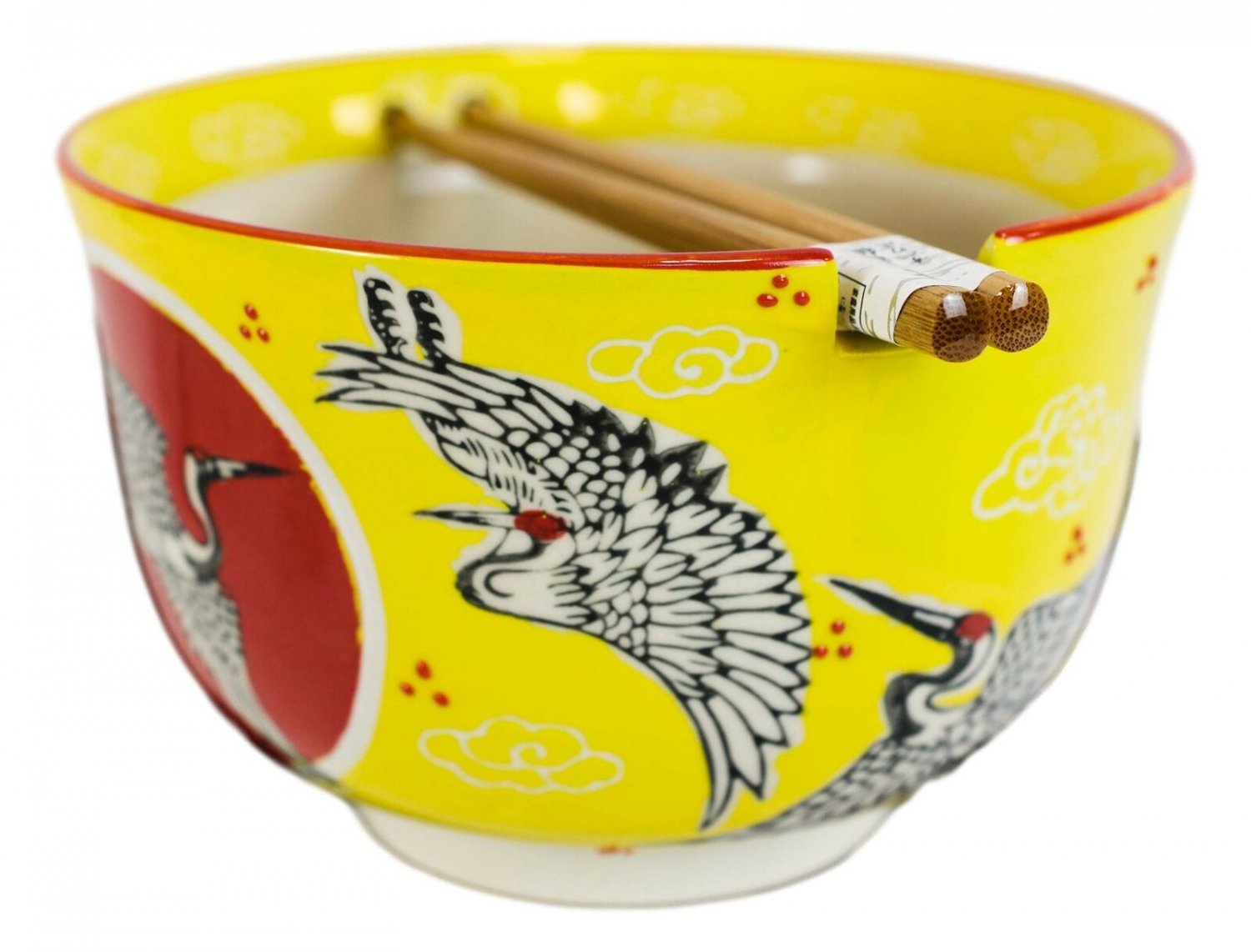 1 Red Flying Crane With Red Moon Ramen Noodles Soup Large 6D Bowl With Chopsticks EBR02