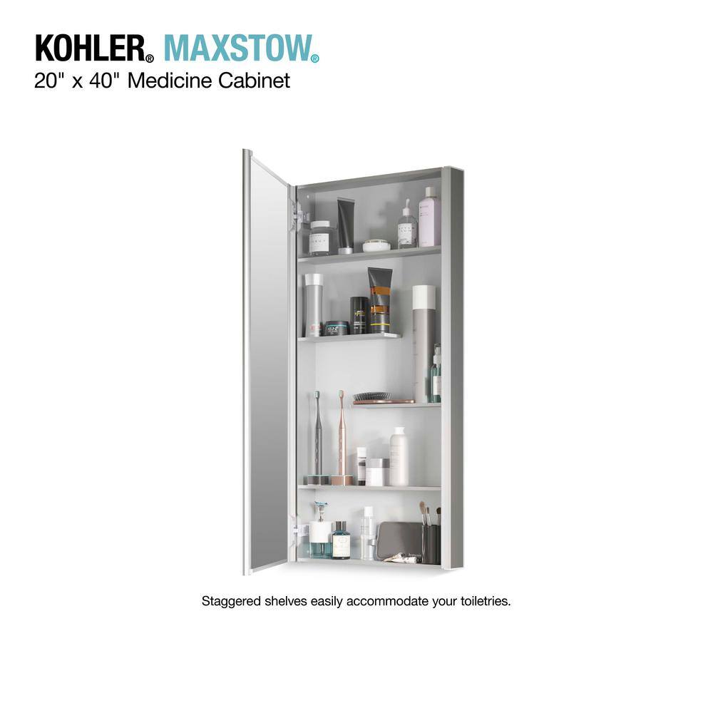 KOHLER Maxstow 20 in. x 40 in. Aluminum Frameless Surface-Mount Soft Close Medicine Cabinet with Mirror K-R79227-LA1