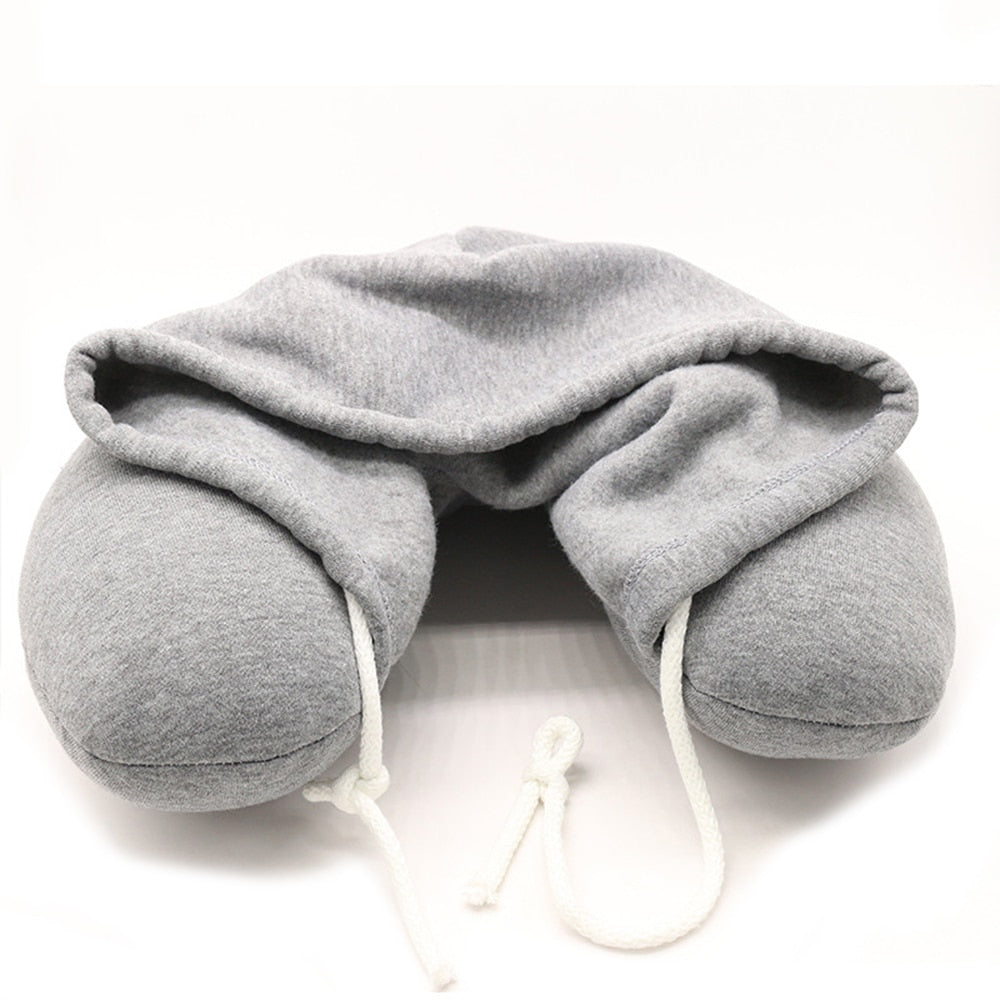 Travel Hooded U Shaped Pillow Cushion Head Rest Neck Support Eye Mask