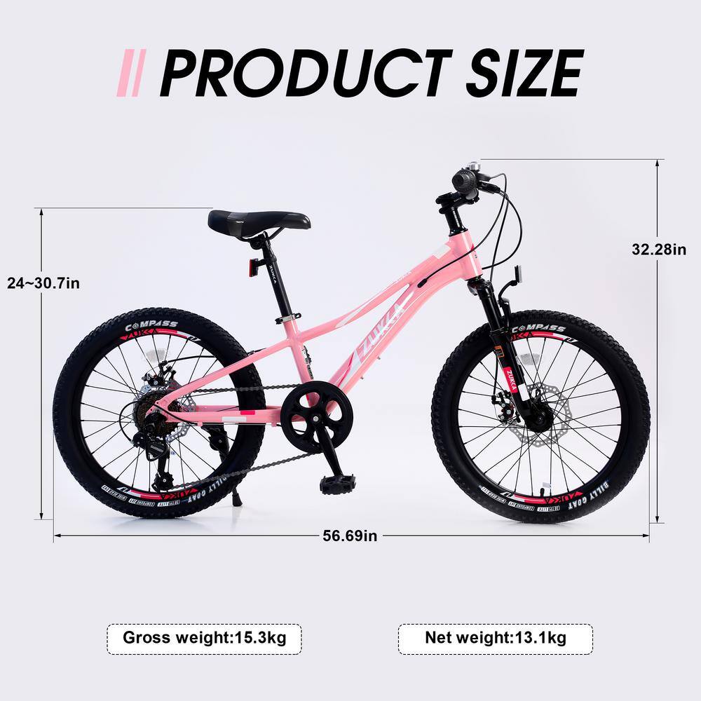 20 in. Aluminum Mountain Bike with 7-Speed in Pink for Girls and Boys jinxBike15