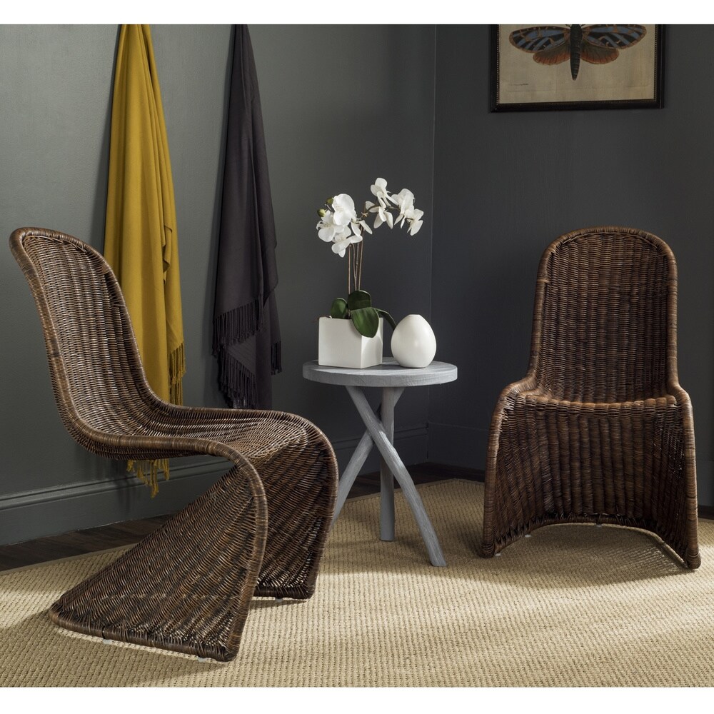 SAFAVIEH Dining Rural Woven Tana Brown/ Multi Wicker Dining Chairs (Set of 2)