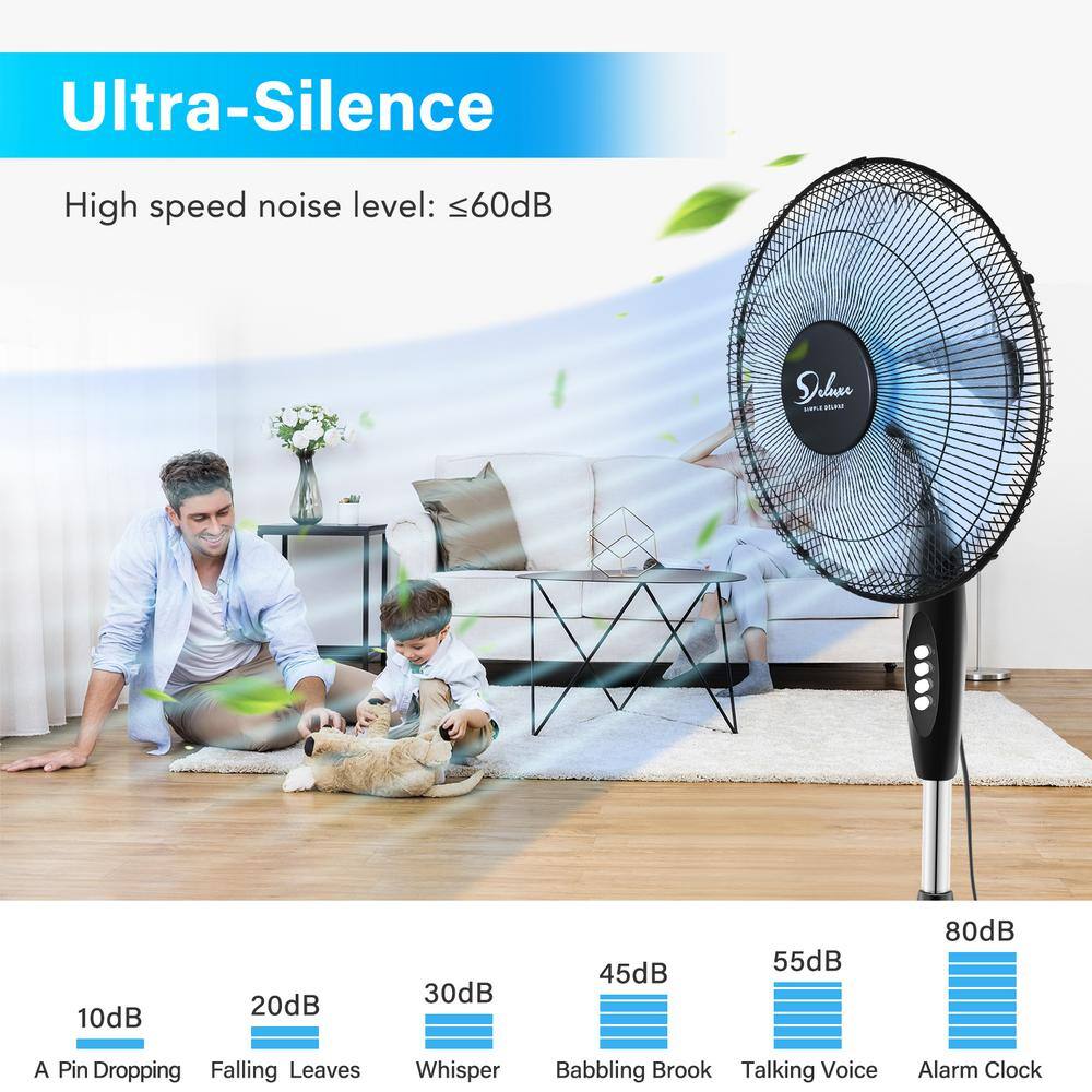 Aoibox Adjustable-Height 16 in. Black Oscillating 3 Adjustable Speed Energy Save Pedestal Stand Fan for Indoor Office  Dorm SNMX029