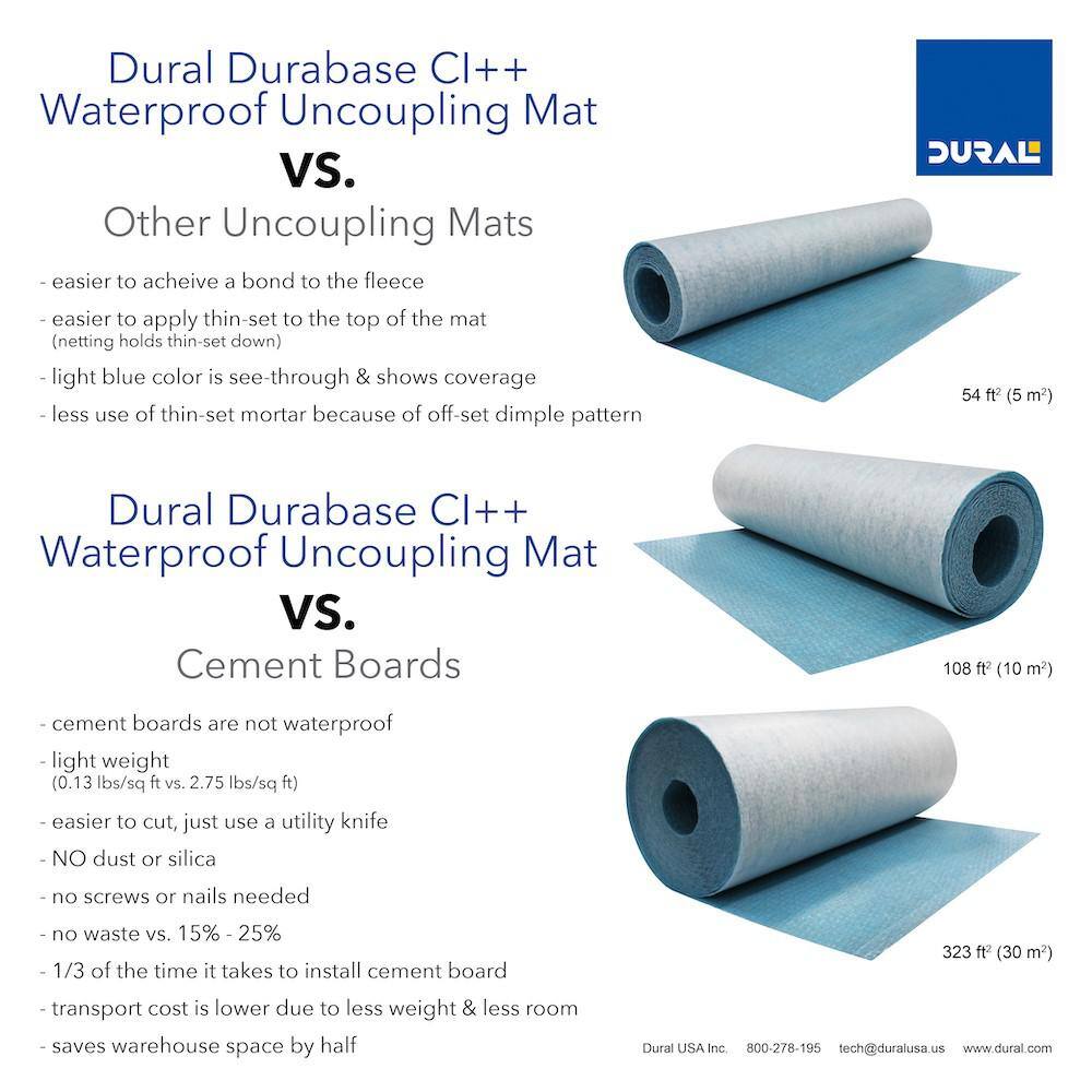 DURAL Durabase CI++ 323 sq. ft. 3 ft. 3in. x 98 ft. x 18 in. Waterproof Floor Uncoupling Mat Underlayment CI 30m B