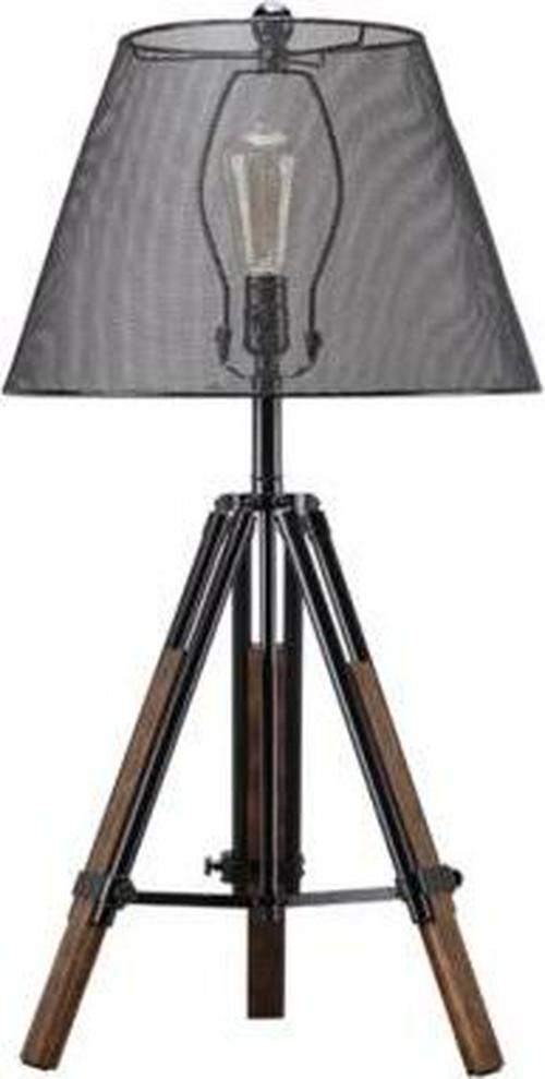 Signature Design by Ashley Leolyn Urban Adjustable Height Tripod Base with Wire Mesh Shade Single Table Lamp， Black and Brown