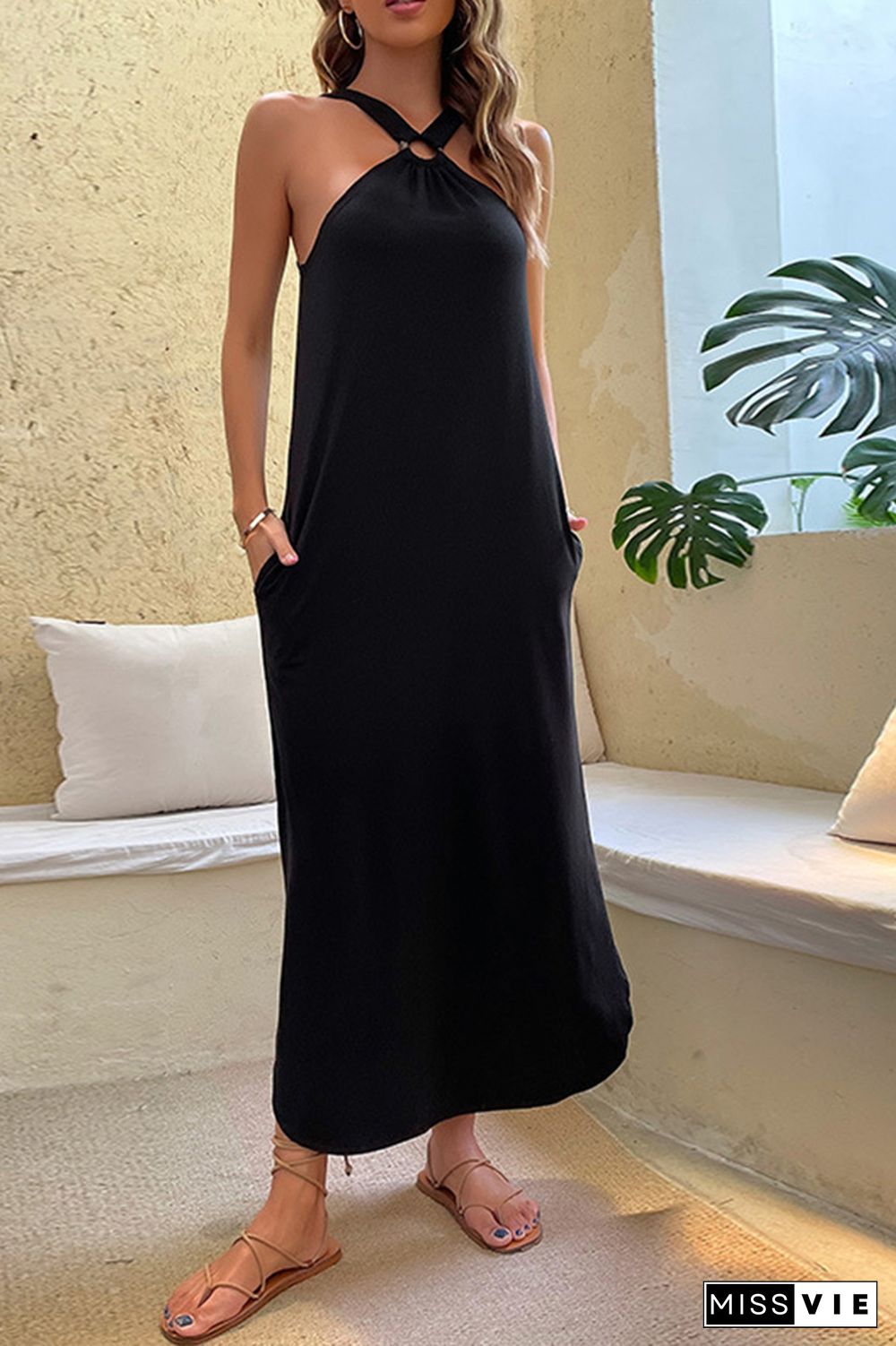 Black Sleeveless Split Maxi Dress