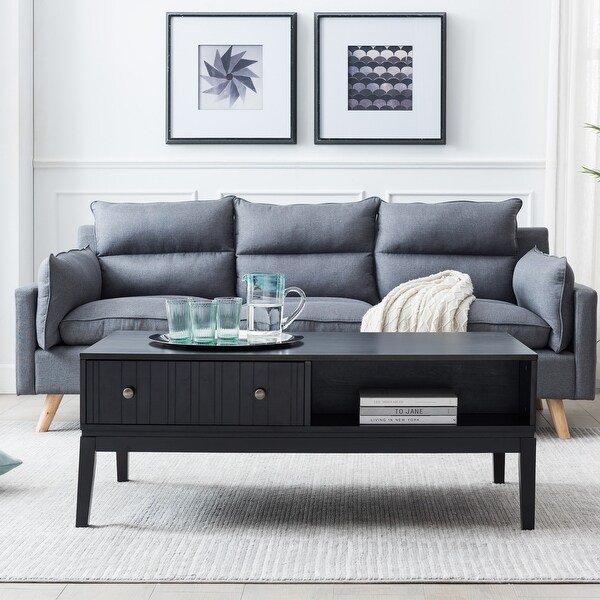 Black Coffee Table with Storage Shelf and 2 Drawers