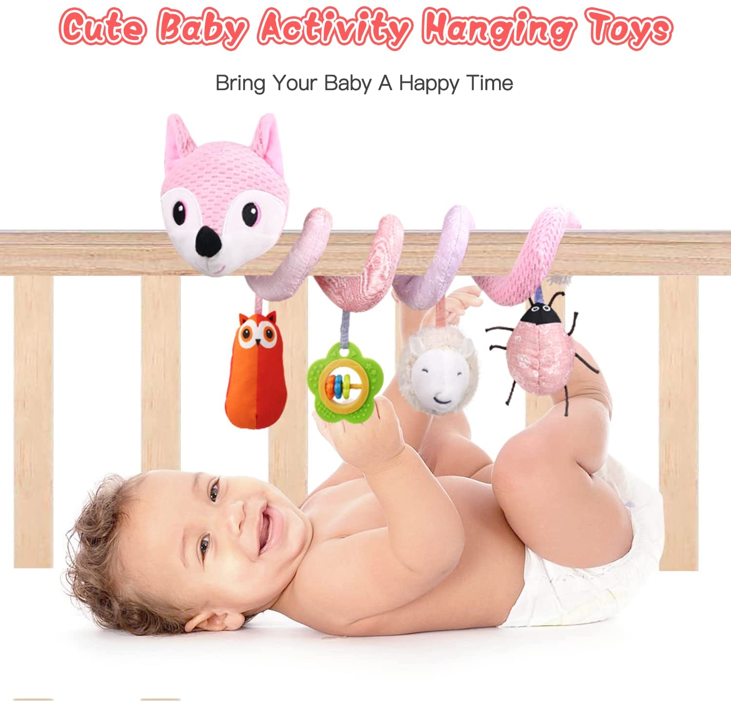 Baby Car Seat Toys Stroller Toys Crib Toys Infant Activity Spiral Plush Toys Hanging Stroller Toys for Baby Car Seat Stroller Bar Crib Bassinet Mobile with Music Squeaker Rattles ( fox)