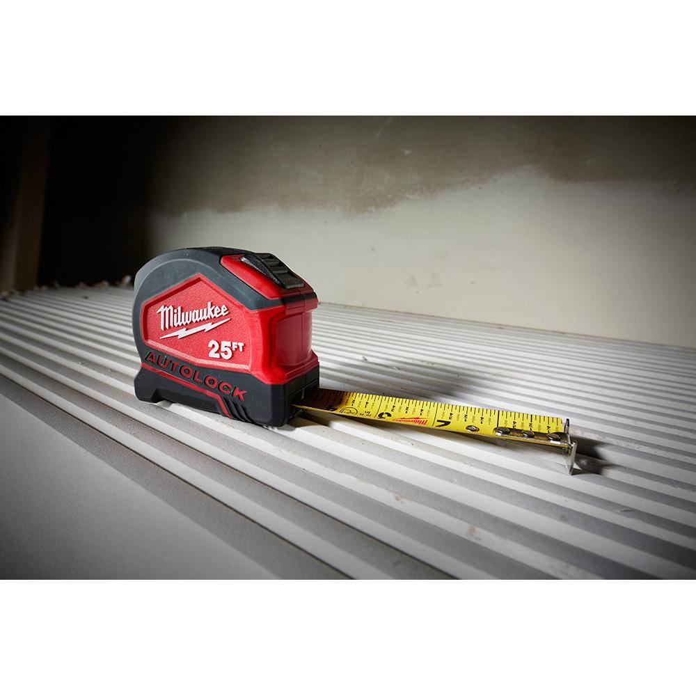 MW Compact Auto Lock 25 ft. SAE Tape Measure with Fractional Scale and 9 ft. Standout 48-22-6825