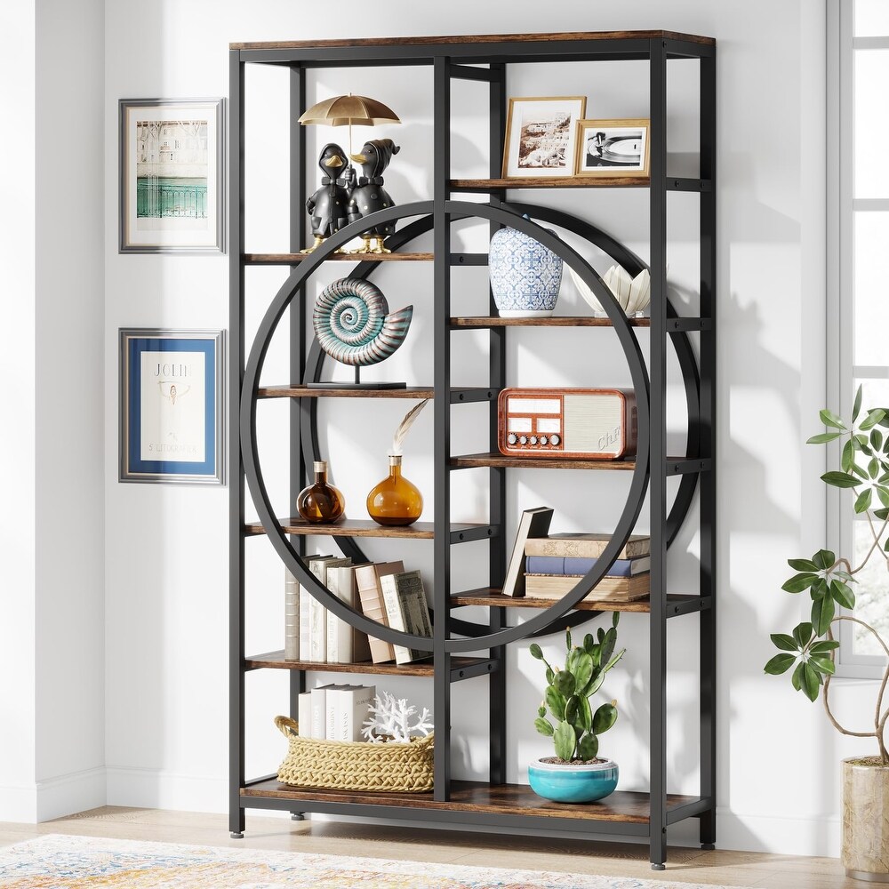 70.8 Inch Tall Bookshelf Etagere Bookcase with Circle Design