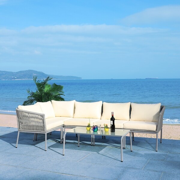 SAFAVIEH Remsin Rope Outdoor Sectional Living Set