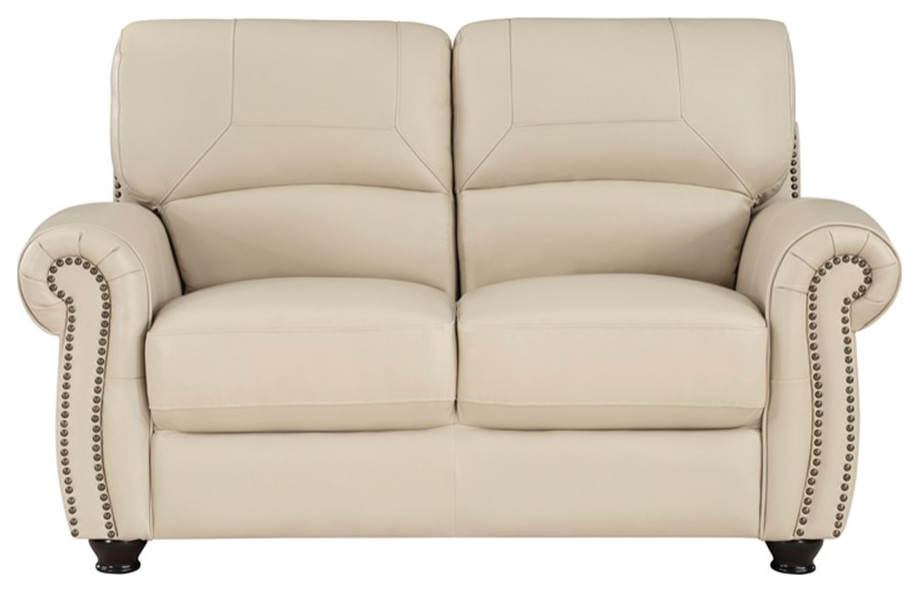 Lexicon Foxborough 21.5 quotTraditional Plywood and Leather Loveseat in Cream   Traditional   Loveseats   by Homesquare  Houzz