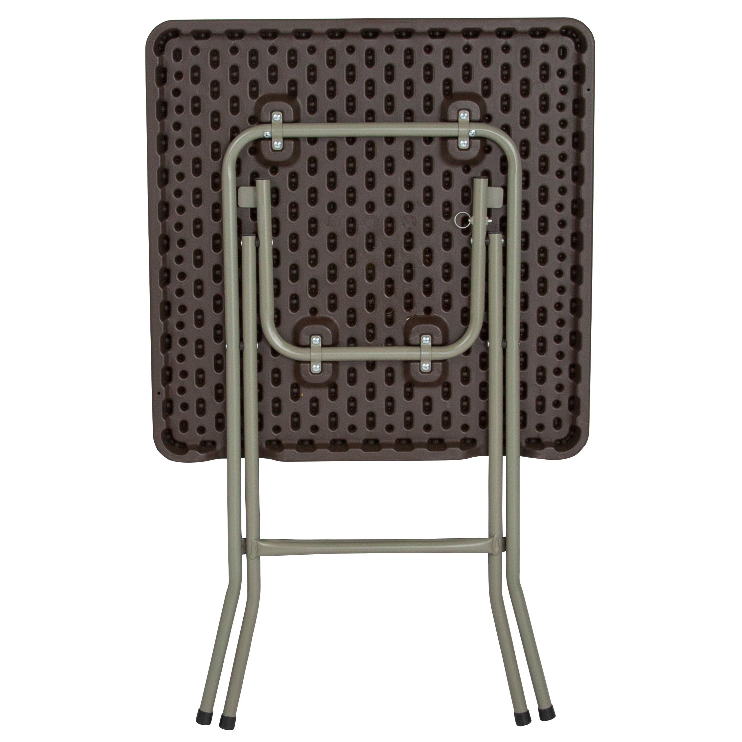 Emma + Oliver 1.95-Foot Square Brown Rattan Plastic Folding Table - Outdoor Event Table