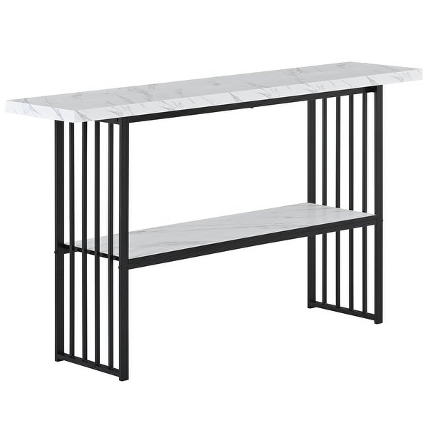 Console Table with 2 Shelves， Extra Long Entryway Table with Metal Frame