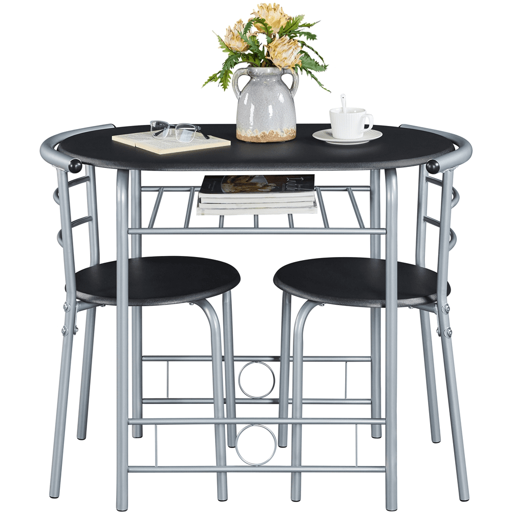 Yaheetech 3 Piece Modern Round Dining Table Set for Kitchens, Black