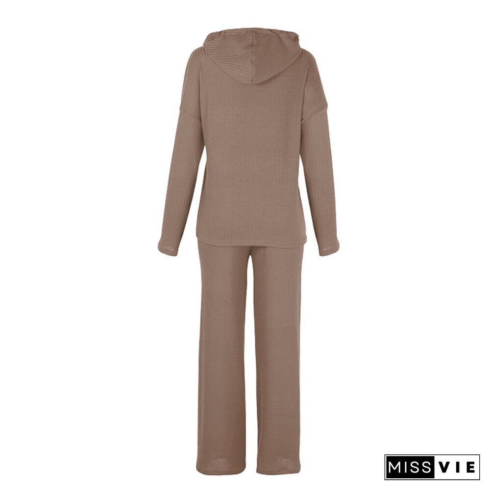 Women Two-piece Suit Spring Knitted Hooded Pajama Pants Suit For Women Long Sleeve Sleepwear Loose Lounge Wear Female Clothing