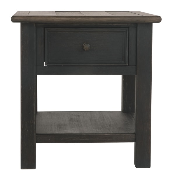 Wooden End Table with One Drawer and One Shelf， Brown and Black