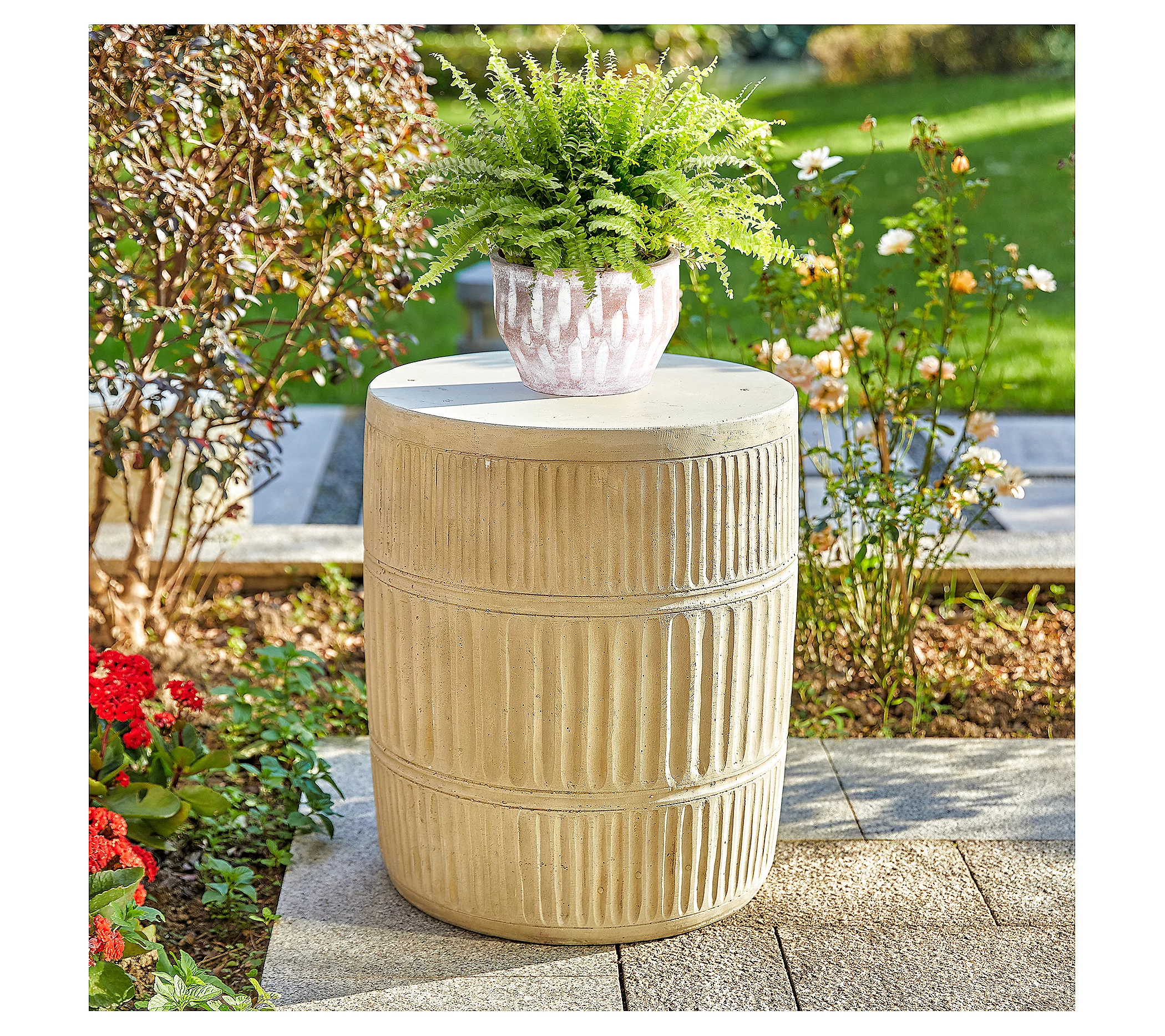 Glitzhome Antiqued White Textured Garden Stool and Planter Stand