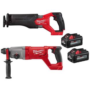 MW M18 FUEL 18-Volt Lithium-Ion Brushless Cordless SAWZALL w1 in. SDS-Plus Rotary Hammer Two 6 Ah High Output Batteries 2821-20-2713-20-48-11-1862