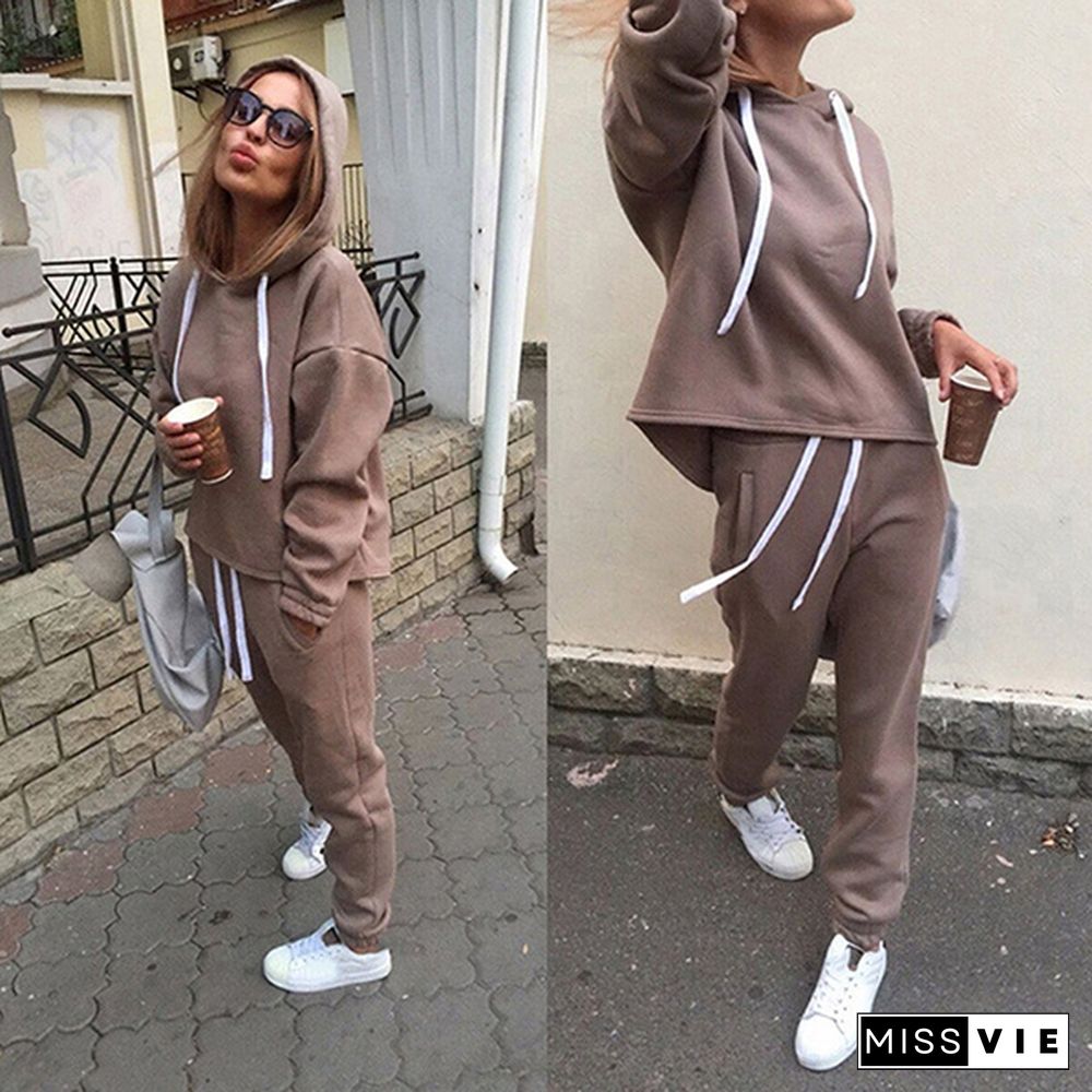 Women Fashion Tracksuit Set Sports Hoodies Long Pants Sweatshirt