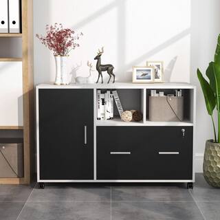 BYBLIGHT Atencio White Lateral Filing Cabinet with Storage Shelves Mobile Printer Stand BB-C0312XF