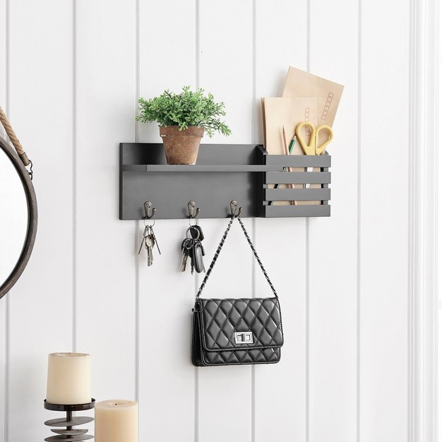 Utility Shelf With Pocket And Hanging Hooks Black Danya B